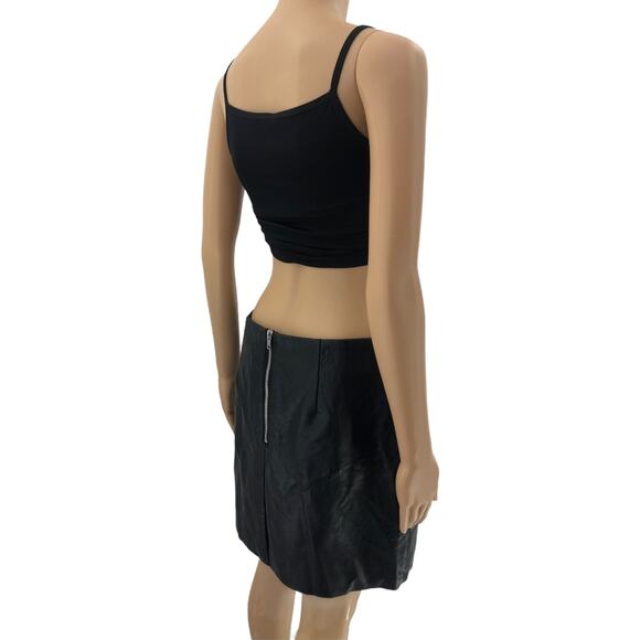 H&M Size US 10 Black Faux Leather Floral Embroidered Mini Raw Hem Biker Skirt - Picture 2 of 7